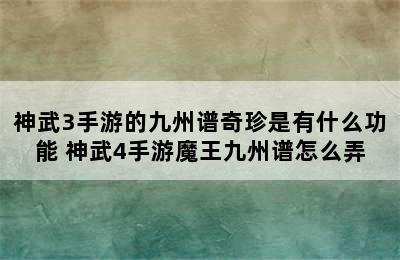 神武3手游的九州谱奇珍是有什么功能 神武4手游魔王九州谱怎么弄